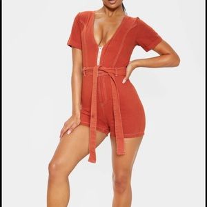 PrettyLittleThing Denim Belted Romper.